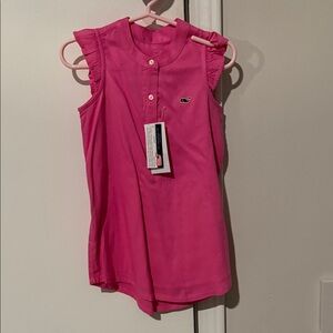 Vineyard Vines Girls Pink Sleeveless Ruffle Collar Polo Dress